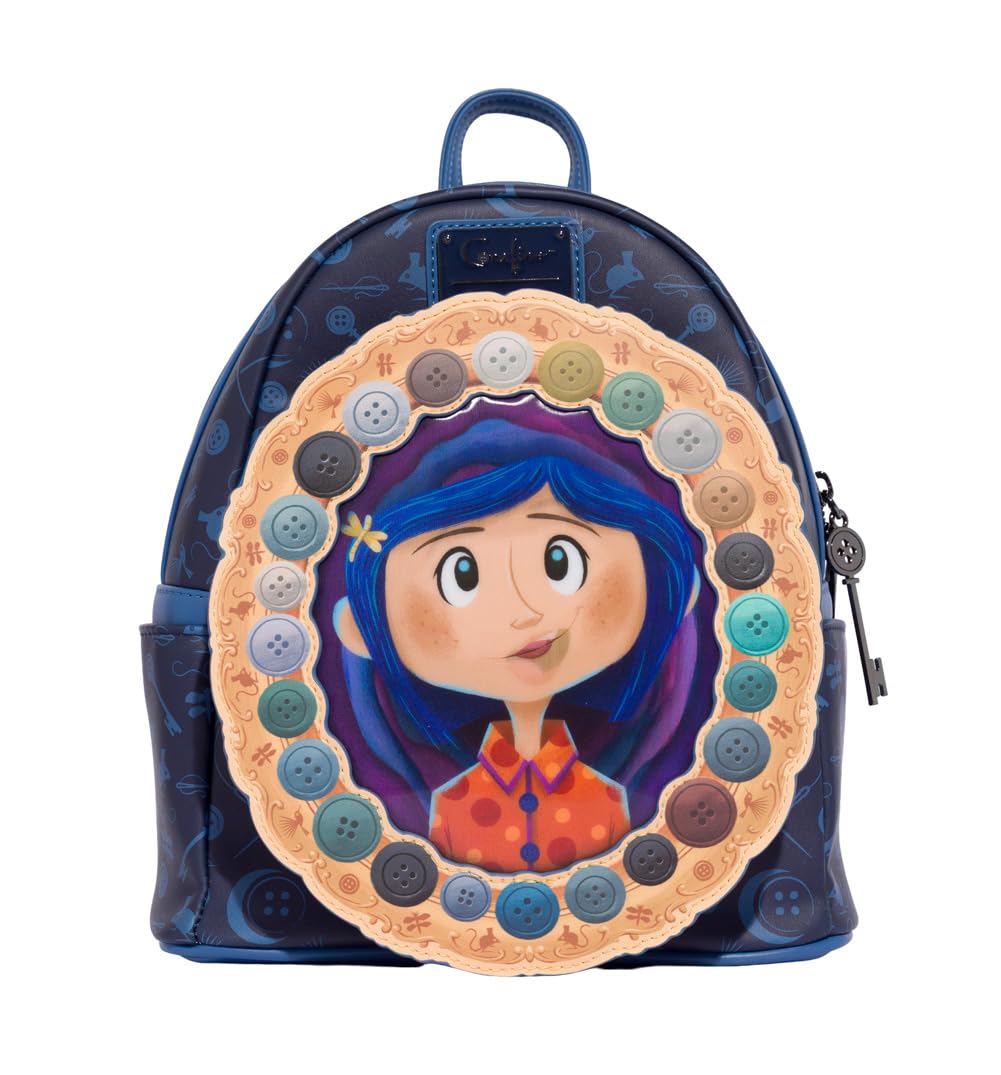 Loungefly Backpacks Coraline Button Portrait Mini Backpack Blue