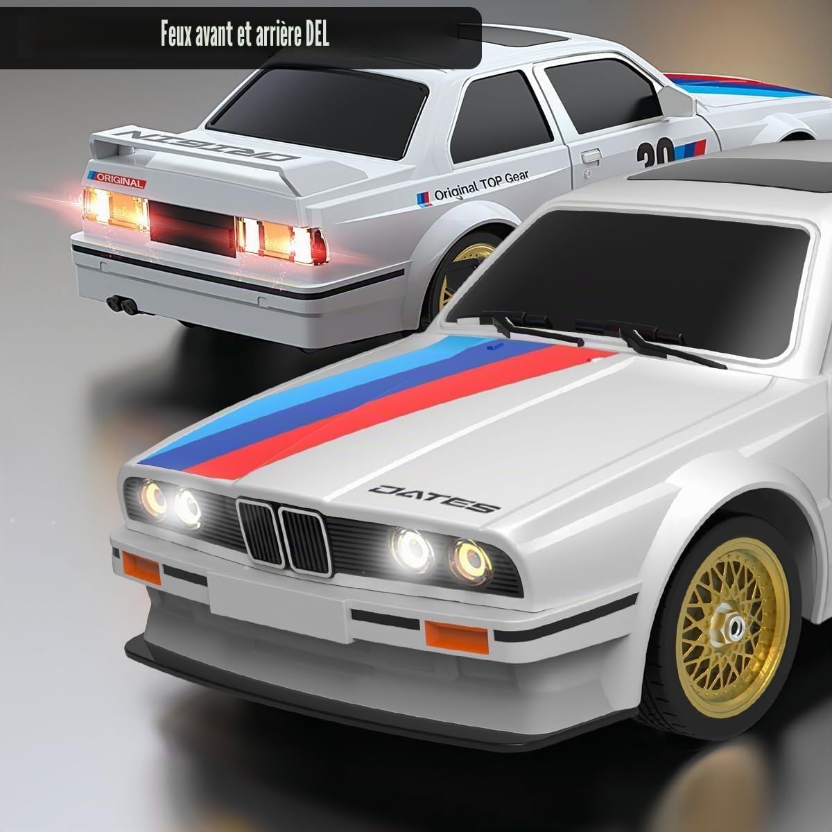 Mostop Voiture télécommandée 1/16 RC Drift 2,4 GHz 4WD Haut-Vitesse 30+ km/h Véhicule classique LED Pneus de course Jouet pour adultes et garçons