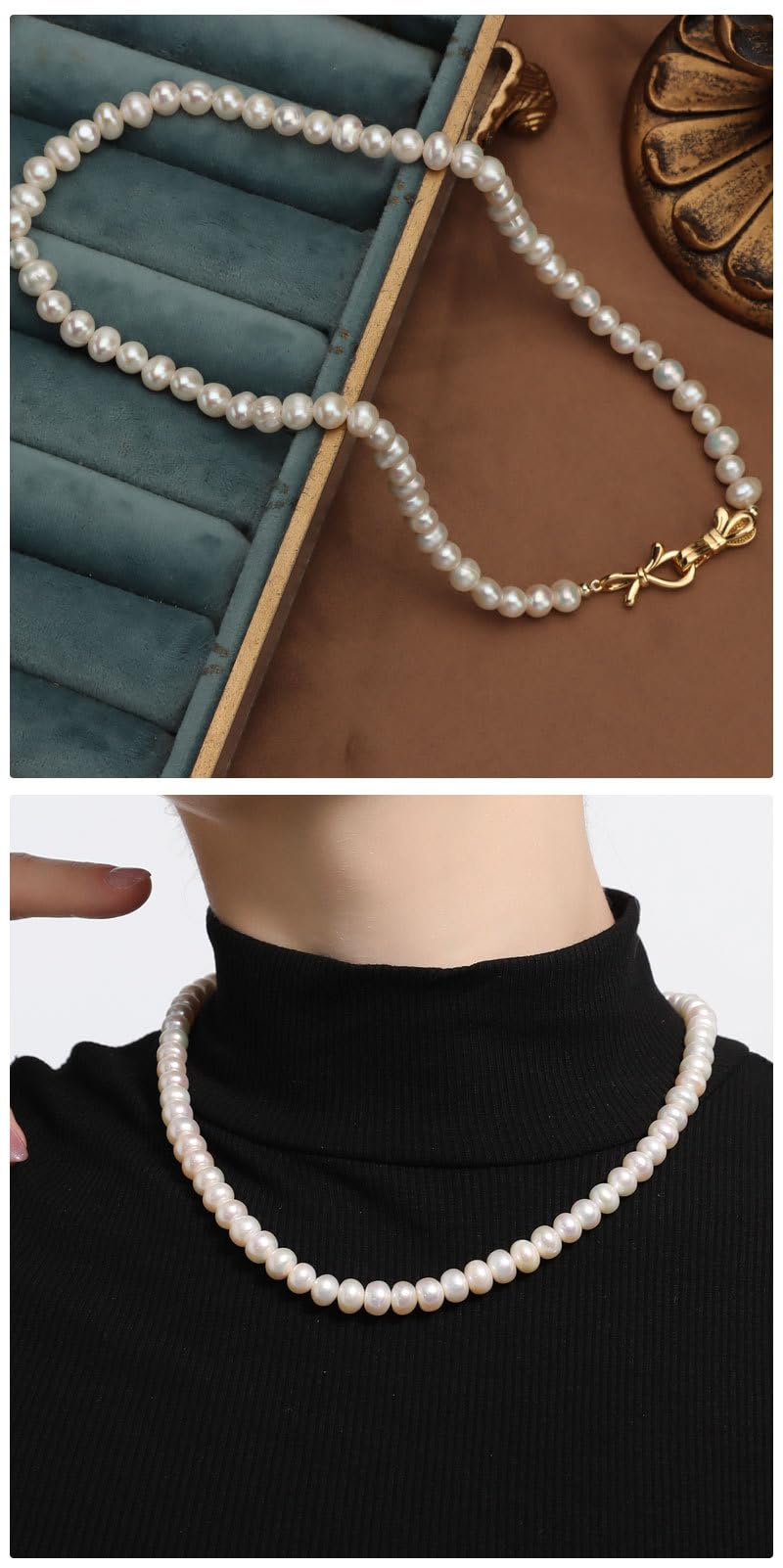 Collana di Perle Moderne con Perle d'Acqua Dolce, Brillantezza Naturale, Ideale per Abiti da Sera e Look Casual Chic