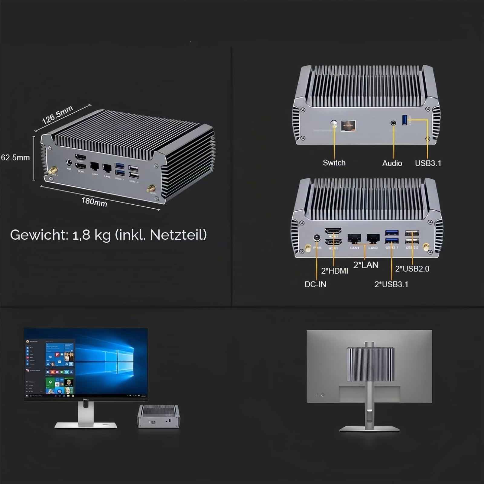 FakestarPC Fanless Mini PC, Ryzen 5 4500U Win 11, Dual LAN Mini Desktop Computer, NVMe DDR4 WiFi6, 2* HDMI, 5*USB, Gaming Office Home