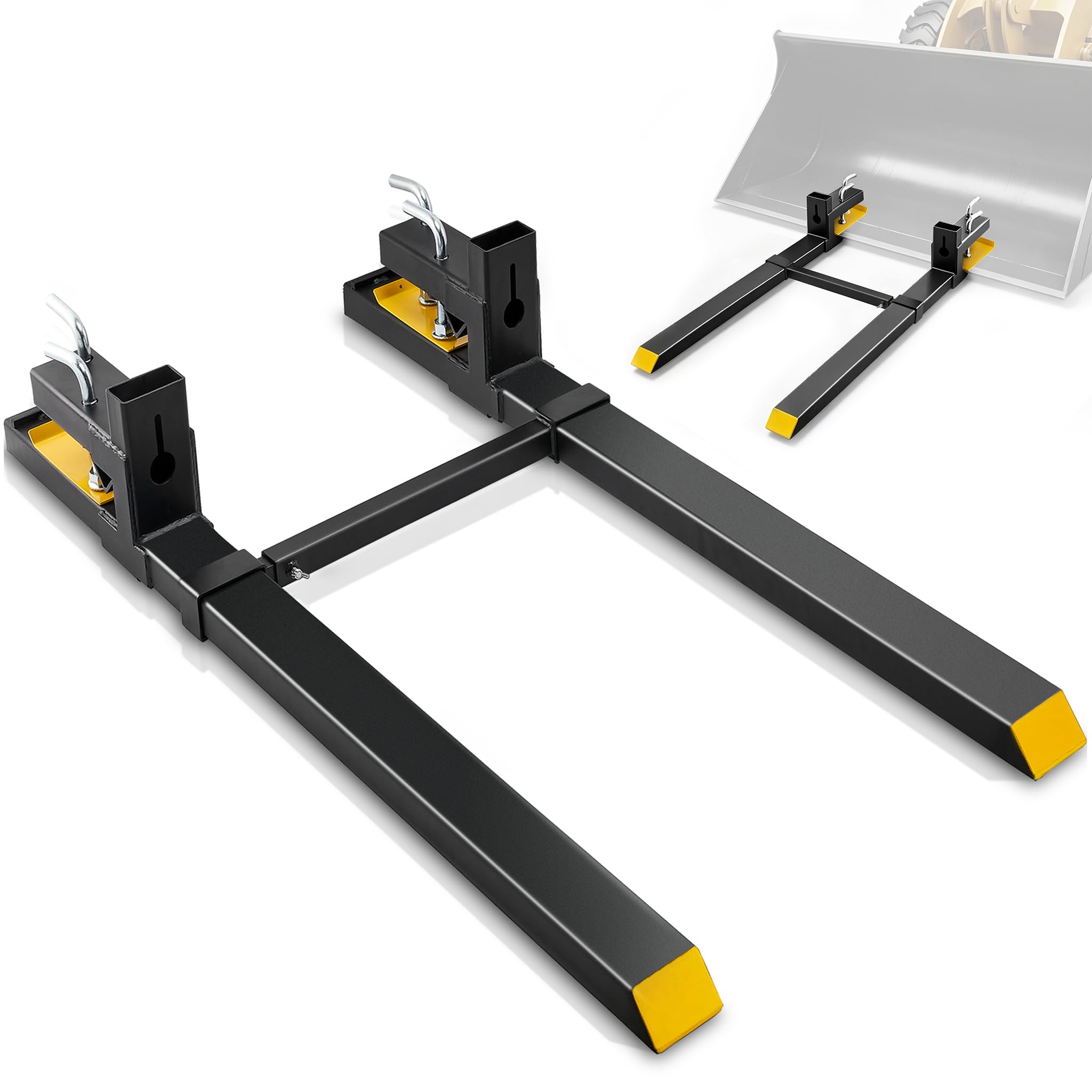 VEVOR Pinces sur Fourches à Palettes 1490x100x230 mm Fourche de Tracteur Charge 1814 kg Longueur 149 cm Barre Stabilisatrice Réglable Lame Fourche 109 cm pour Chargeur Tracteur Godet Chariot Élévateur