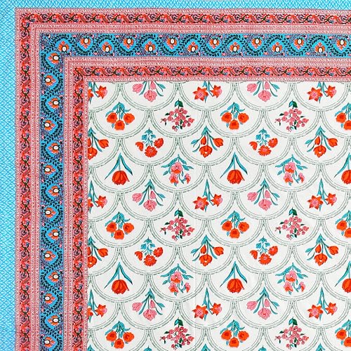 Image of BLOCKS OF INDIA Hand Block Printed 200 TC Cotton King Size Bedsheet (Pink Rose)