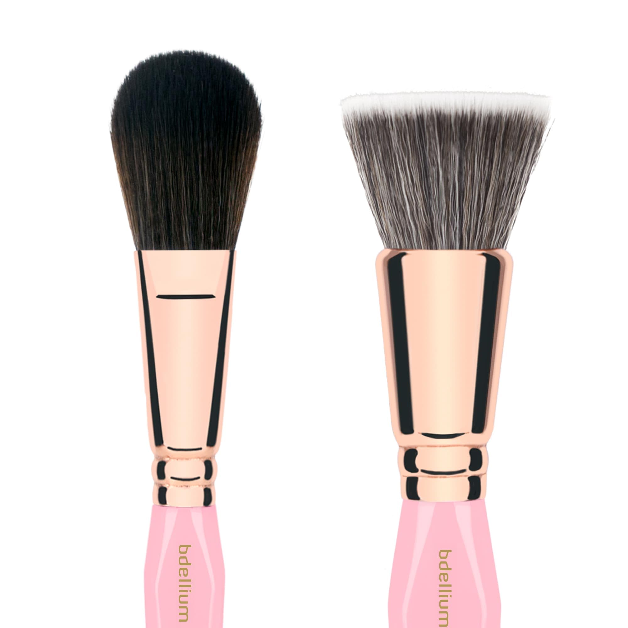 Bdellium Tools Set di pennelli per trucco viso triangolari rosa e oro, con morbide setole sintetiche e ghiera in ottone oro rosa per un aspetto impeccabile (rosa, 4 pezzi)