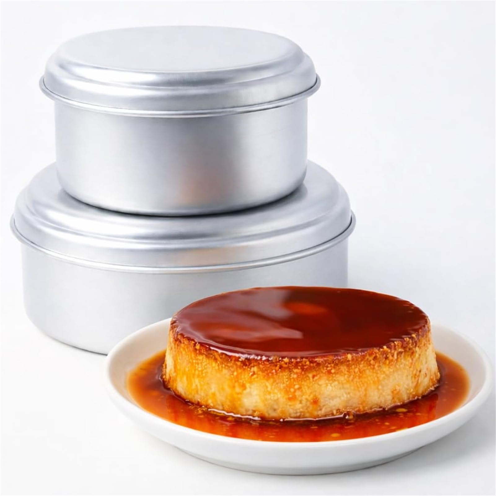 Quesillera venezolana de aluminio con tapa en pack de 2 moldes flaneros para baño María