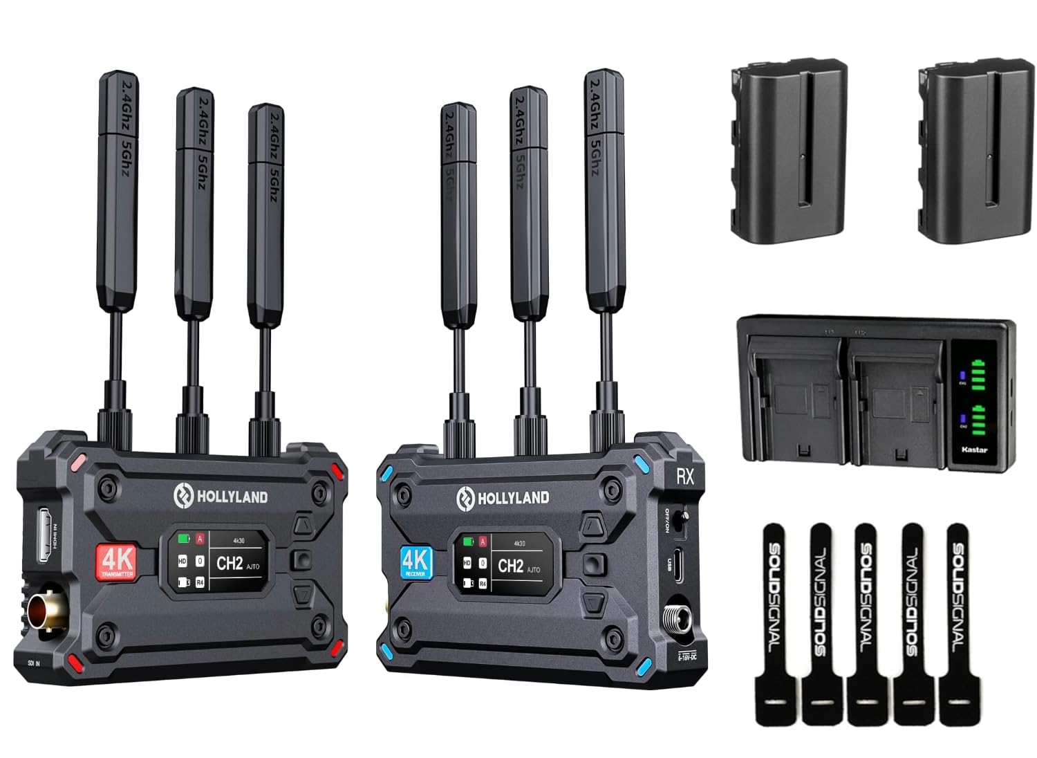 Hollyland Pyro S Wireless Video Transmission System | HDMI/SDI Streaming | Up to 1300ft, Low Latency, 4K30 | Includes 2 x NPF-570 Batteries, Battery