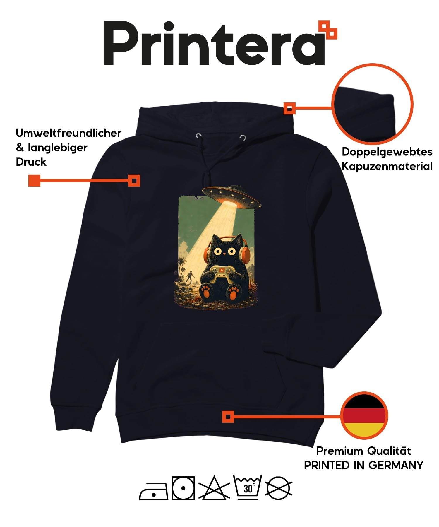 Sudadera con capucha para gaming, diseño de gato UFO Alien Japan Y2K