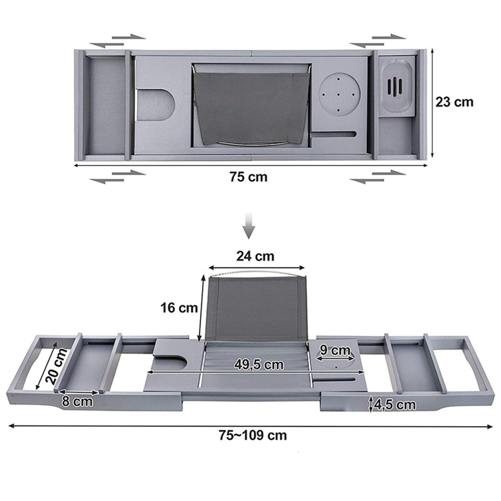 Estante para bañera Bandeja para bañera con Soporte retráctil para baño Multifuncional (Color : Grey, Size : 75x23cm) (Grey 75x23cm)