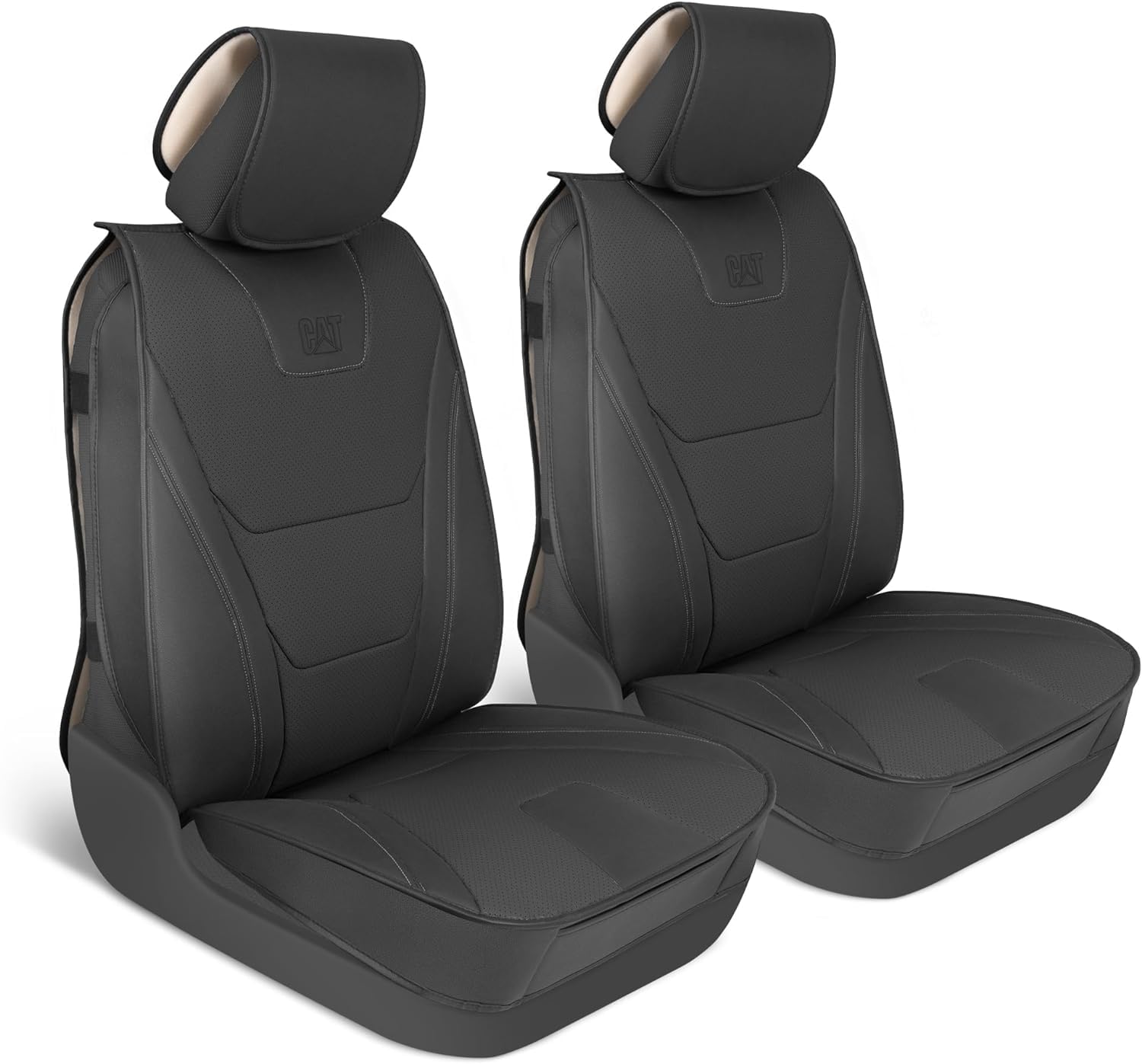 CAT® Edge Deluxe Car Seat Covers for Front Seats - Premium Black Faux Leather Seat Covers for Cars with Universal Fit, Rugged Automotive Seat Covers for Trucks, Interior Seat Covers for SUV