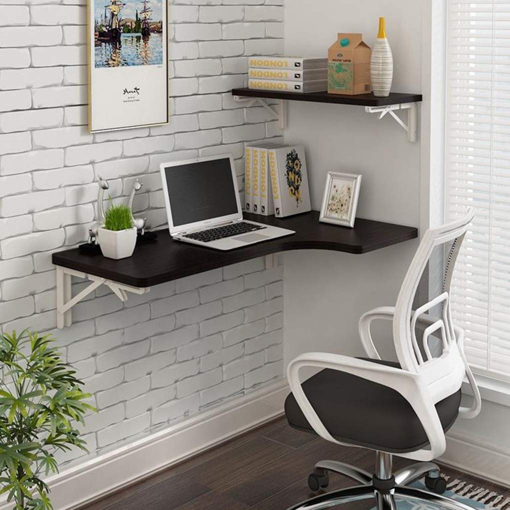 L-shaped Wall-mounted Table, Foldable Multi-function Work Dining Office Laptop Table - Solid Wood Board, Space-saving Floating Table with Strong Load-bearing Capacity