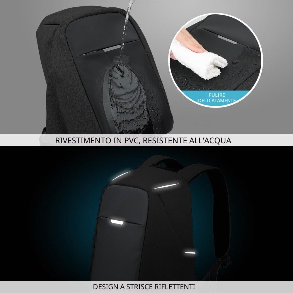 Oscaurt Zaino antifurto da 15,6” per computer portatile da viaggio con porta di ricarica USB, borsa per computer aziendale unisex