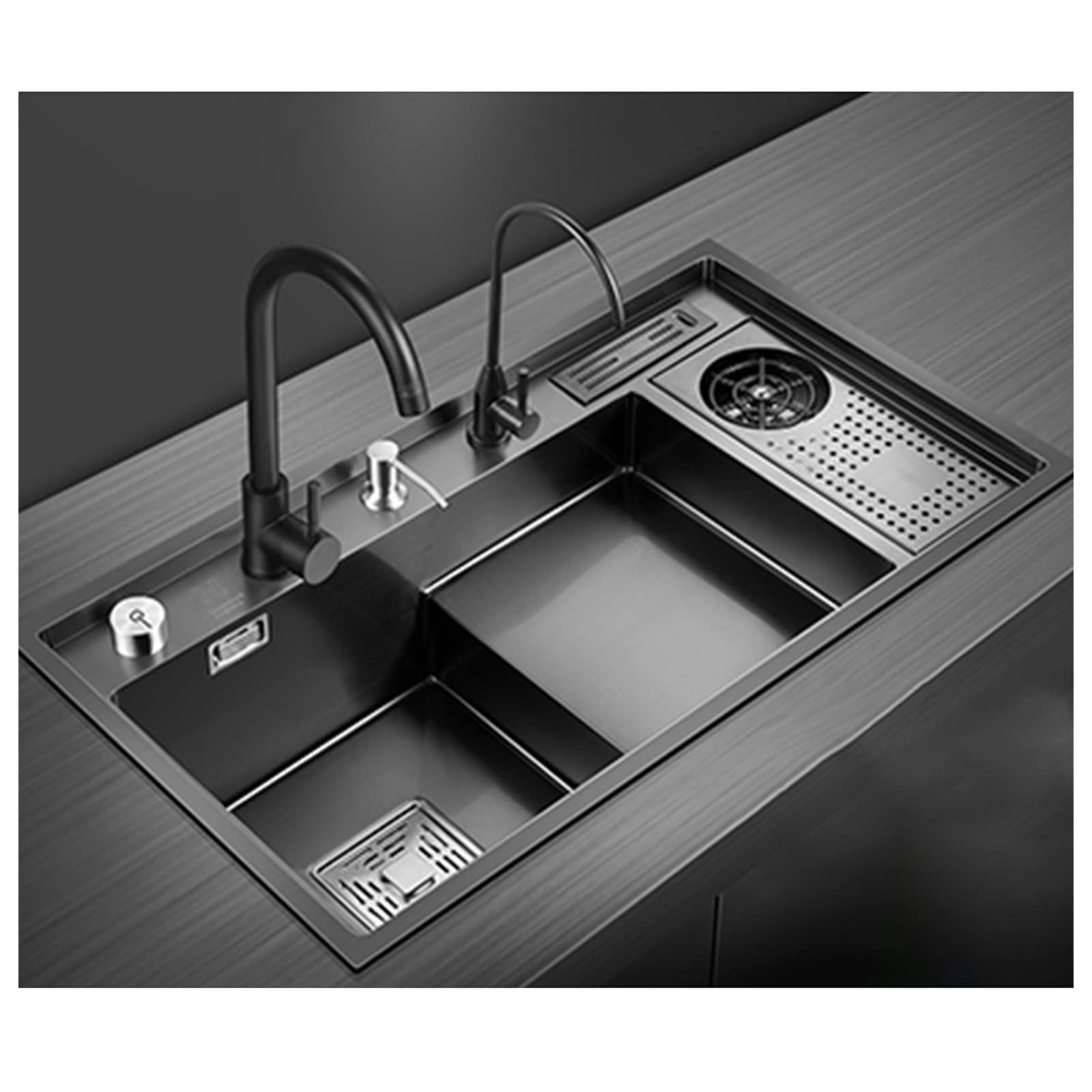CSXSXAUO Stainless Steel Kitchen Sink with Multifunctional Step Bar, Ideal for Prep Work in RV or Home Kitchen, Compatible Top Mount Undermount Installation