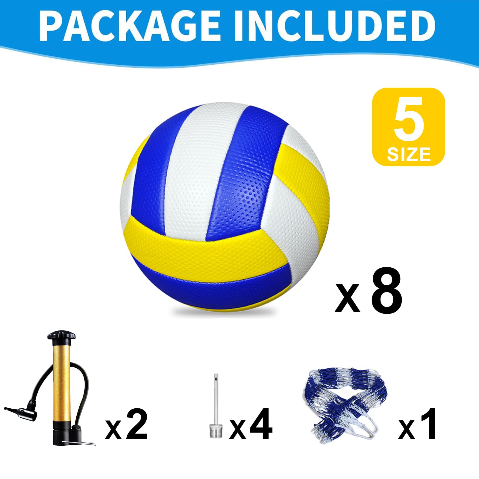 Volleybälle in offizieller Größe 5, Premium-Mikrofaser-Verbundleder für weiche Haptik, Volleybälle für drinnen und draußen, für Training, Spiele, Strand und Pool, inklusive Ballpumpe und