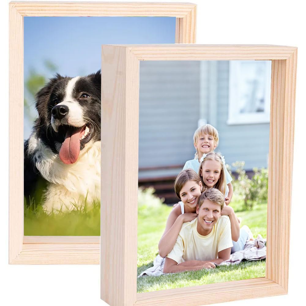 4x6 Inch Picture Frames, Wooden Photo Frames, 4 x 6 Photo Frames Bulk, Double Side Pressed Flower Frames Plant Specimen Herbarium Clip for Tabletop Display Decoration, 2 Pack