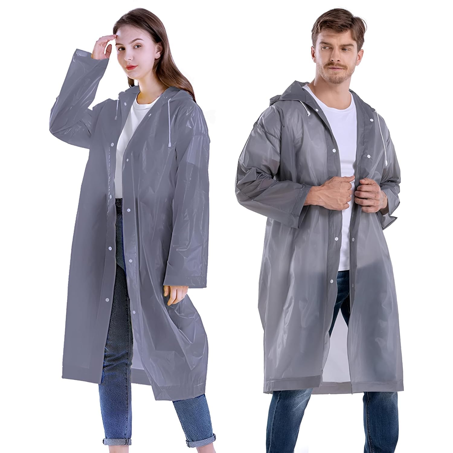 EVA Waterproof Rain Coat Hooded Universal Outdoor Water Resistant Suit Portable Men Women Boys & Girls (Universal Size,2 Pc Grey)