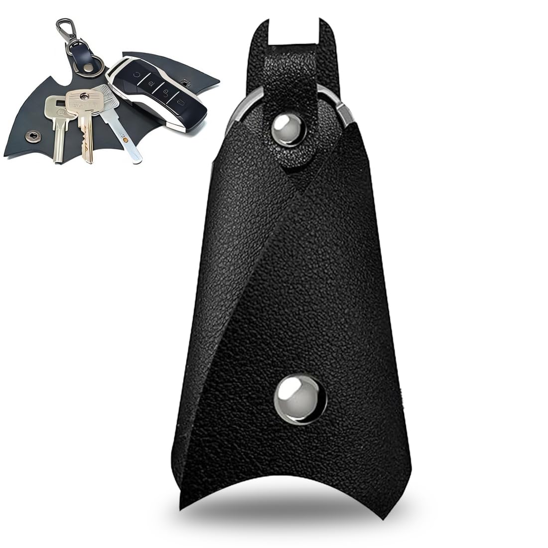 NHPY Llavero de Piel sintética con diseño de Murciélago, Adecuado para Llaves de Moto y de Coche, Negro, 1 Pieza