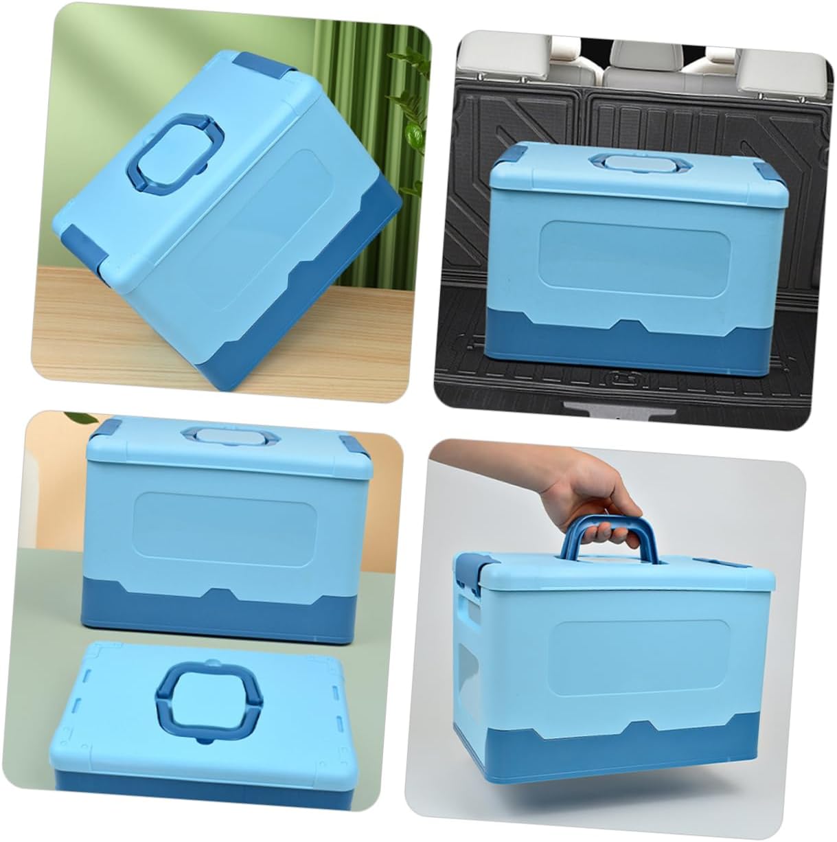 Box Portable Storage Box Compartment Car Containers Basket Platter Booster Dryer Storage Container Crate Small Case Bins Duvet Tote Bin Multi Foldable Hamper Cube Plastic Blue