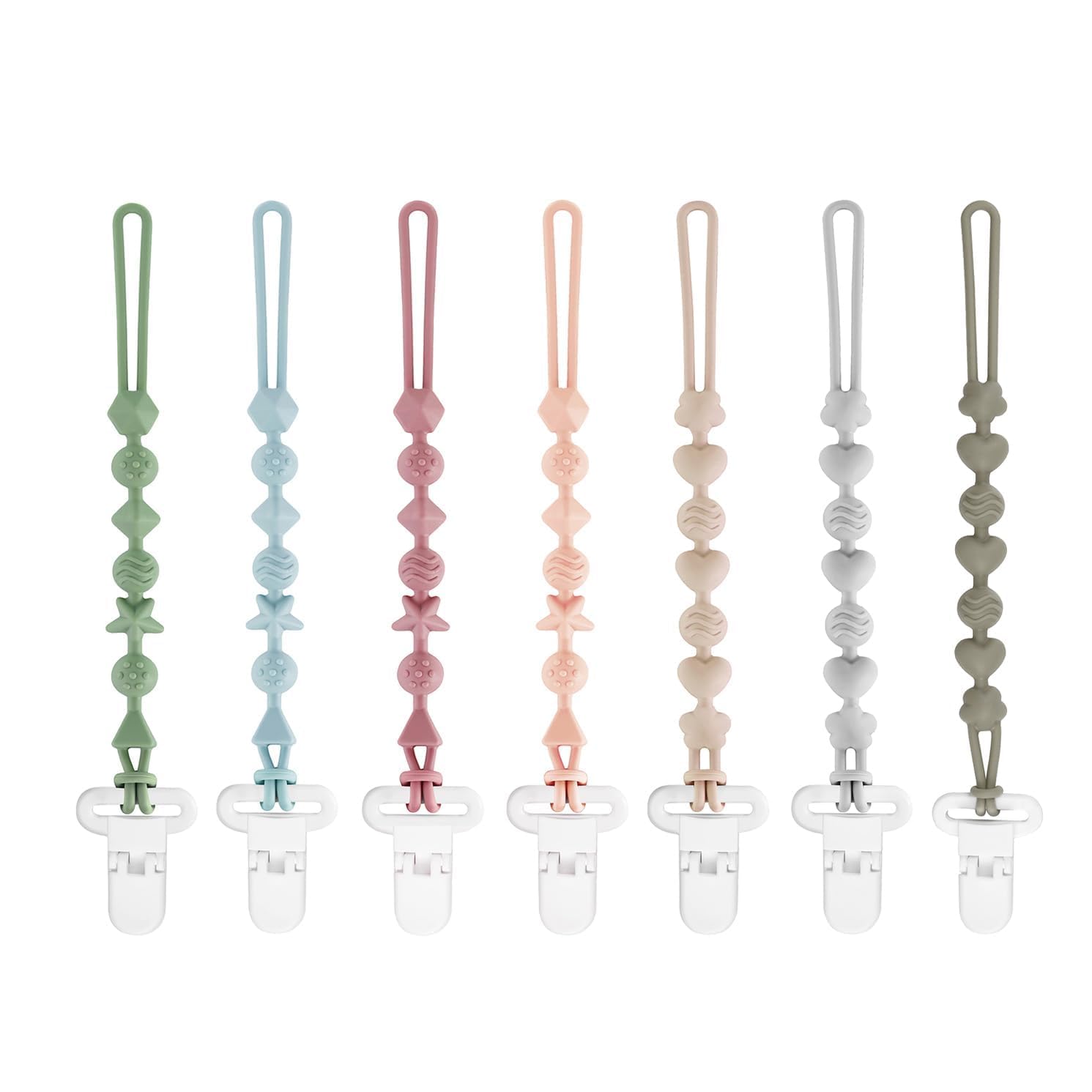 PandaEar 7 Pack Silicone Pacifier Clips, One Piece Design Pacifier Holder for Baby Boys & Girls