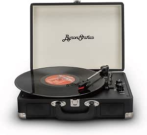 ByronStatics Vinyl Record Player, 3 Speed Turntable Bluetooth Record Player with 2 Built in Stereo Speakers, Replacement Needle, Supports RCA Line Out, AUX in, Portable Vintage Suitcase (Black)
