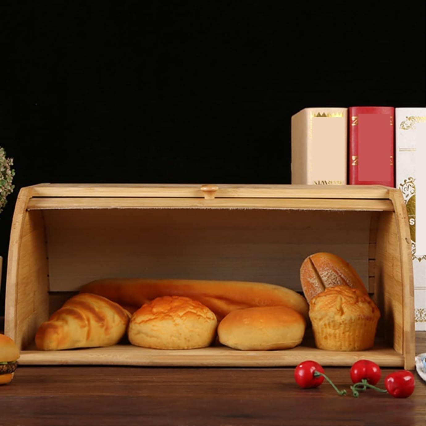 Caja De Pan Panera para Pan Caja De Pan De Bambú, Contenedor De Almacenamiento De Pan con Encimera Enrollable, Soporte De Pan Creativo Simple para Decoración Caja Contenedor De Pan