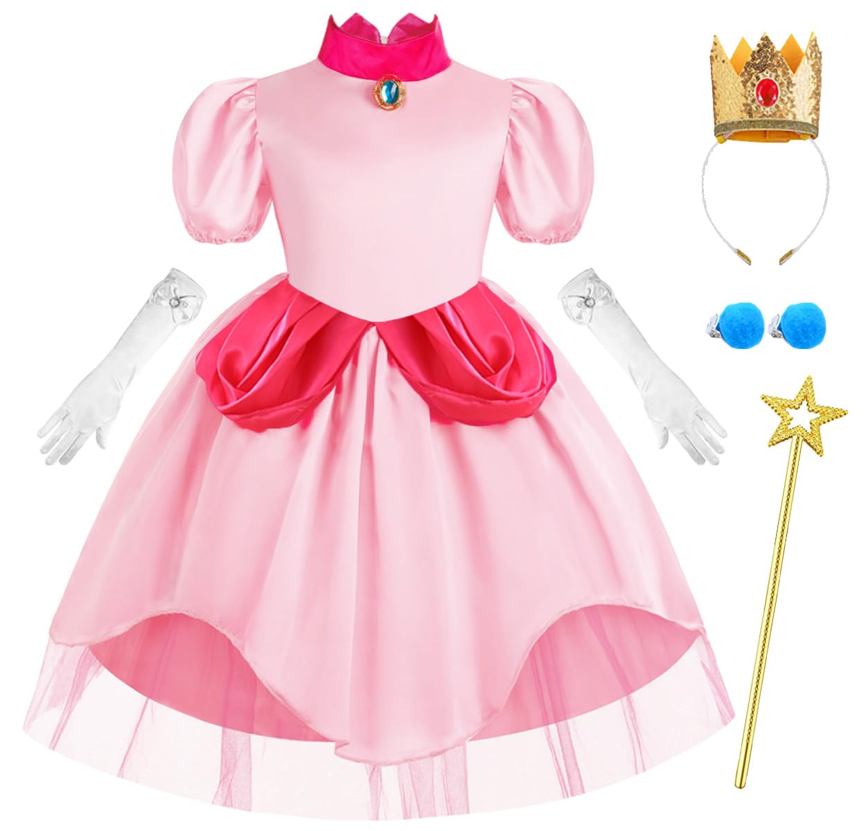 Tyidalin Disfraz de Princesa Peach Niña Vestido Melocotón Rosa con Accesorios para Halloween Cumpleaños Carnaval