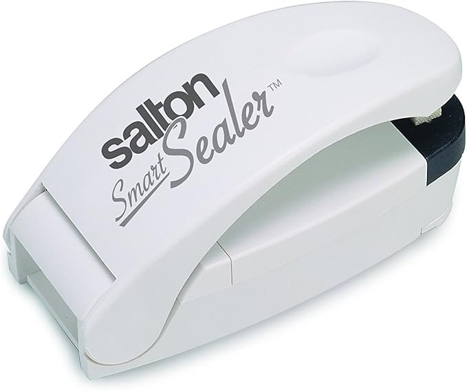 Salton SmartSealer 2-in-1 Bag Sealer and Cutter for Chip Bags, Reseal and Cut Food Storage Snack Bags, Handheld and Portable, White (BS1442)