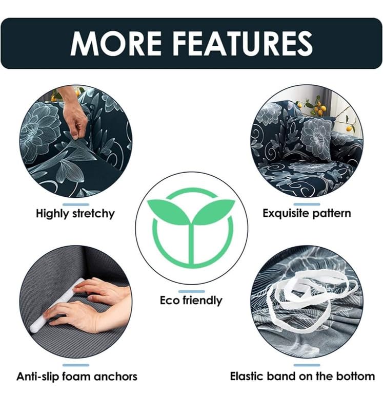 Image of HK 3 Seater Universal Elastic Sofa Cover | 360 Fully Covered Anti-Slip Washable Couch Cover Protector | 140 GSM Stretch Fit Polyester + Spandex Slipcover (180-230cm /SC-006-03)