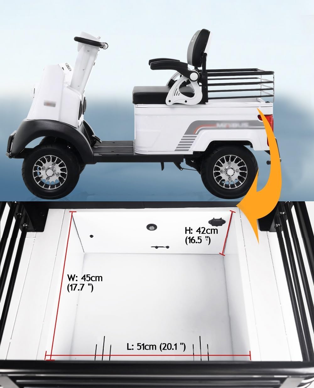 Electric Golf Cart Passenger Cruiser, Powered Mobility Scooters with Capacity Storage Trunk, Charge with Standard 120V Outlet Electric Passenger Cart, 28-Mile Range and Speed of 12MPH(White-LEAD ACID)