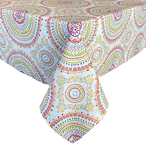 Newbridge Multicolor Circle Stitch Contemporary Boho Chic Print Indoor/Outdoor Soil Resistant Fabric Tablecloth, 60 X 102 Oblong/Rectangle, Multicolor Newbridge Multicolor Circle Stitch Contemporary Boho Chic Print Indoor/Outdoor Soil Resistant Fabric Tablecloth, 60 X 102 Oblong/Rectangle, Multicolor