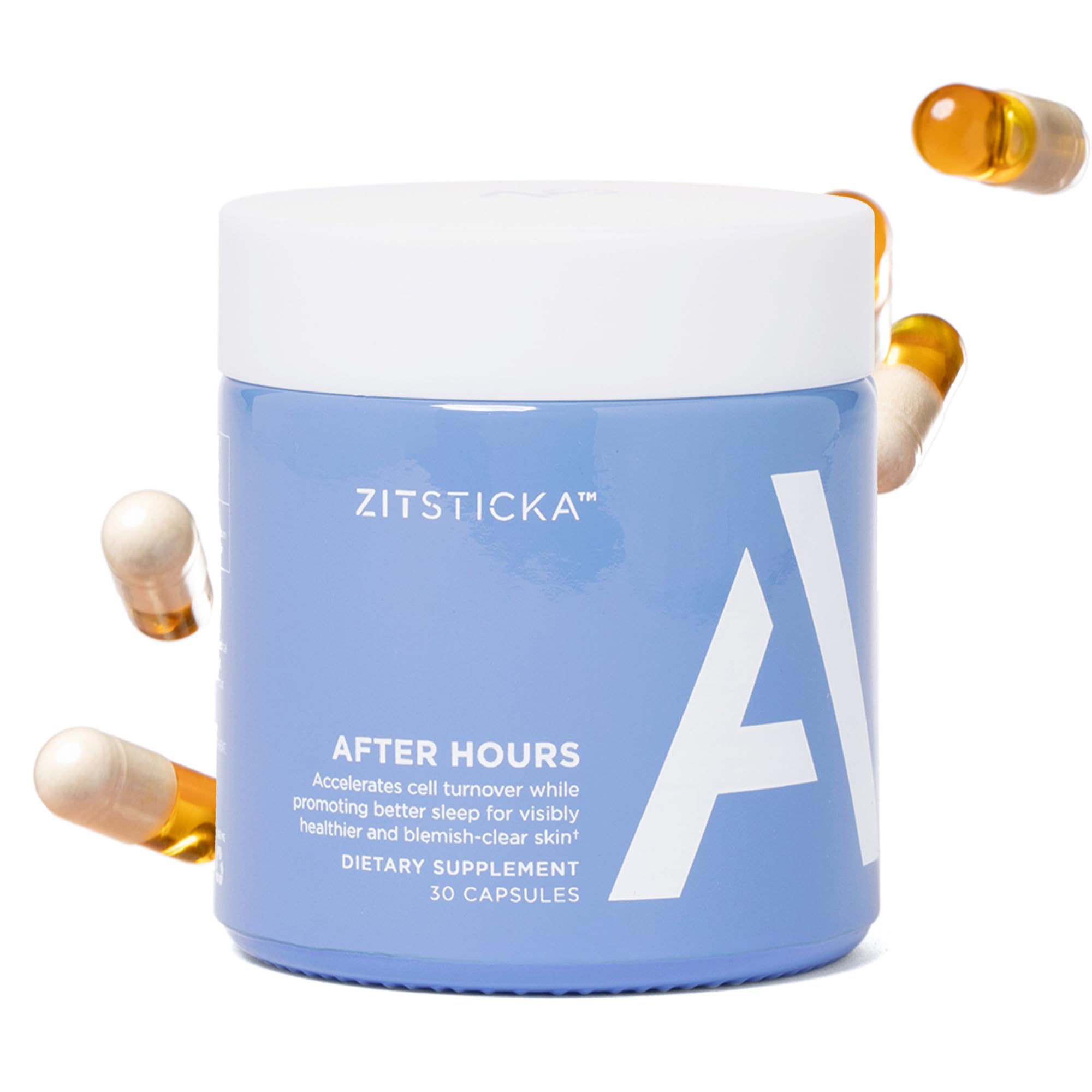 ZitStickaVitamin Acne Supplement for Cystic Acne w/ 30 Natural Caps for Women and Men, Supplements for Hormonal Support, Skin Clarity, Dark Spots - Dermatologist Tested (After Hours Ceramides)