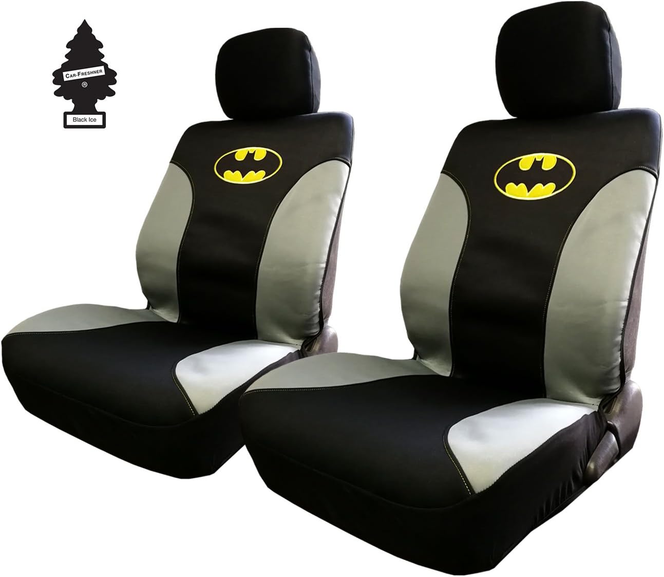 Pair of New BDK DC Comic Batman Sideless Neoprene Waterproof Car Seat Covers Bundle with Air Freshener