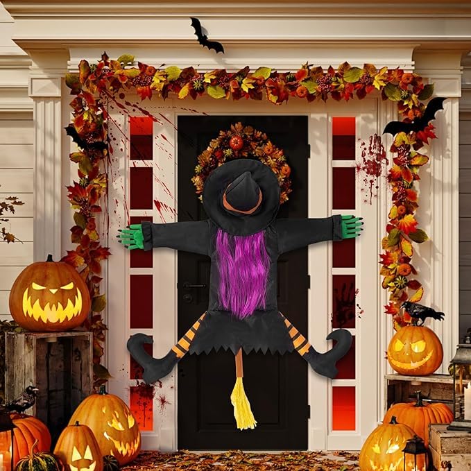 MWZEAUL Sorcière Halloween 95 Cm – Décoration Suspendue Effrayante Avec Balai, Parfaite Pour Jardin, Porche Ou Intérieur