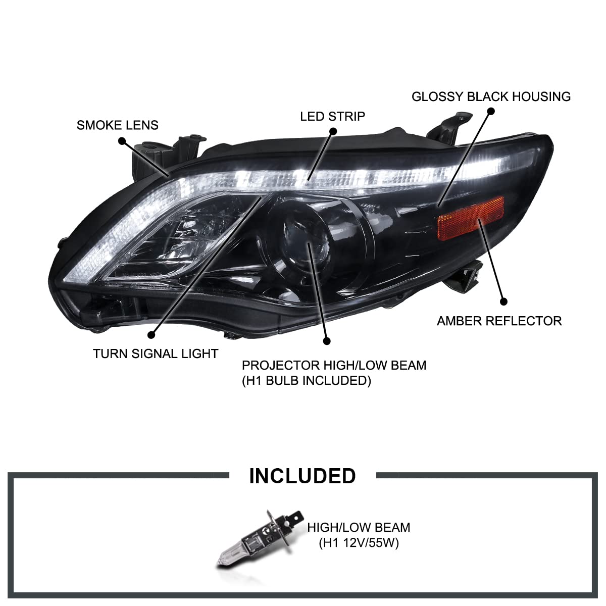 Headlight Set For 2011-2013 Toyota Corolla Japan Built – Left & Right Pair, Halogen, DOT/SAE