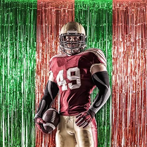 Lolstar Super Bowl Photo Booth Prop, Football Party Decorations, 3.3X6.6 Ft Dark Green And Brown Foil Fringe Curtain Photo Backdrop For Super Bowl Sunday Party, Football Themed Party Decoration #TOP1