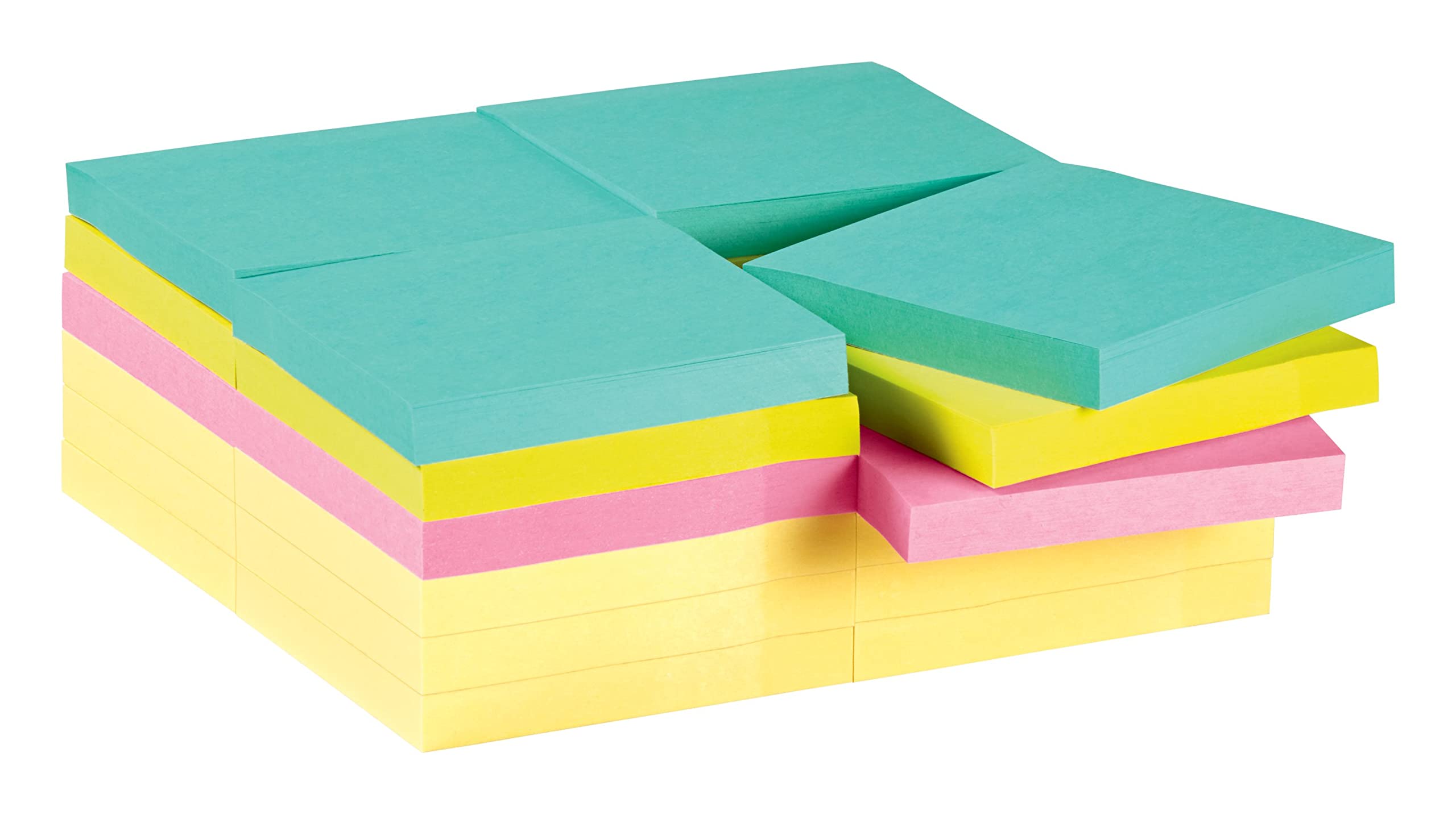 Post-It Super Sticky Notes, 3 in. x 3 in., Miami Collection, 24 Pads/Pack, 90 Sheets/Pad Blu, Verde, Rosa, Giallo 90fogli pouch autoadesiva