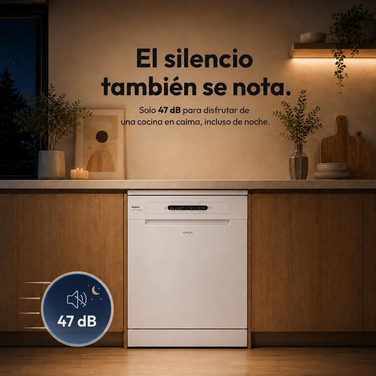 Candy Rapidò CF 3E7E0W Lavavajillas 60 CM, 13 Servicios, Secado por Condensación, 5 Programas, Cesta para Utensilios Grandes, Inicio Diferido 3-6-9 H, Indicador de Sal, 47DB, Blanco