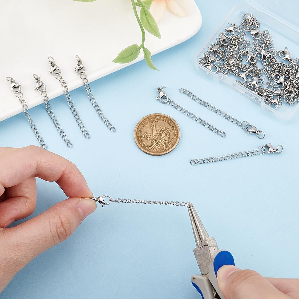 UNICRAFTALE 30Pcs 55mm Long 304 Stainless Steel Curb Chain Extender End Chains with Lobster Claw Clasps Open Jump Ring Extension for Jewelry Making Necklaces Bracelet Anklets - Image 6