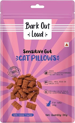 Bark Out Loud Cat Pillow | Crunchy Cat Treats with Fresh Chicken & Dried Krill | Prebiotics, Taurine, Vitamin E, DHA, Omeg...