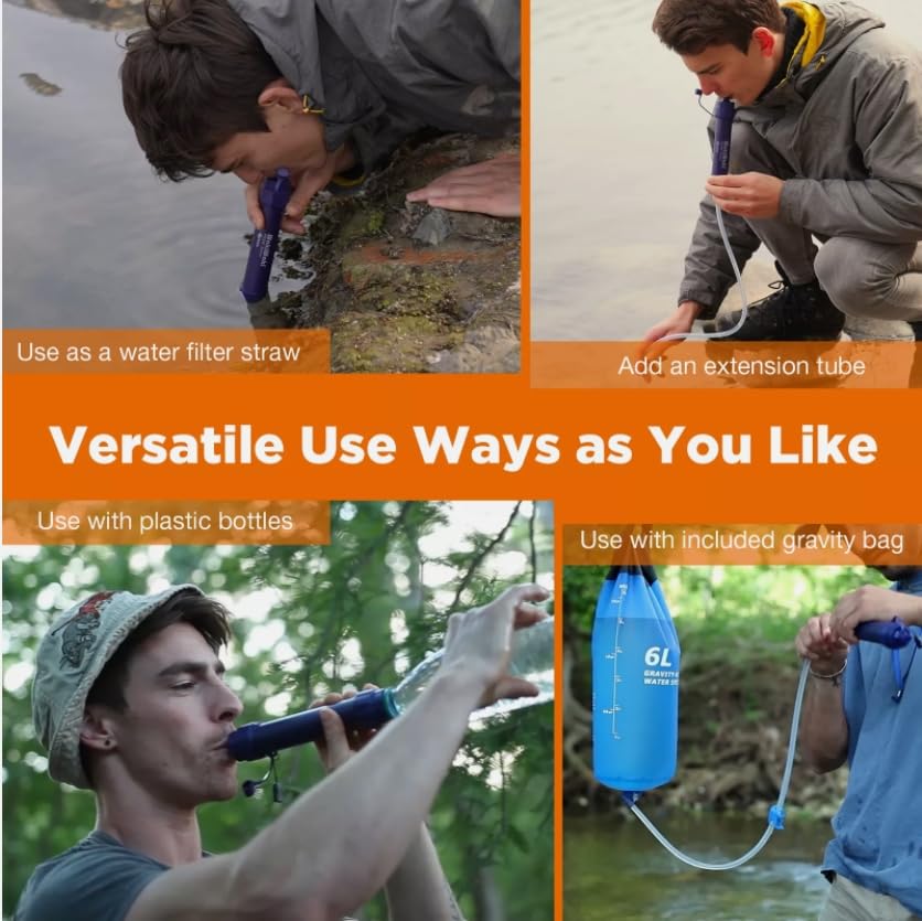 Gravity Water Filter Straw 6L,Survival Camping Water Filtration Purifier System