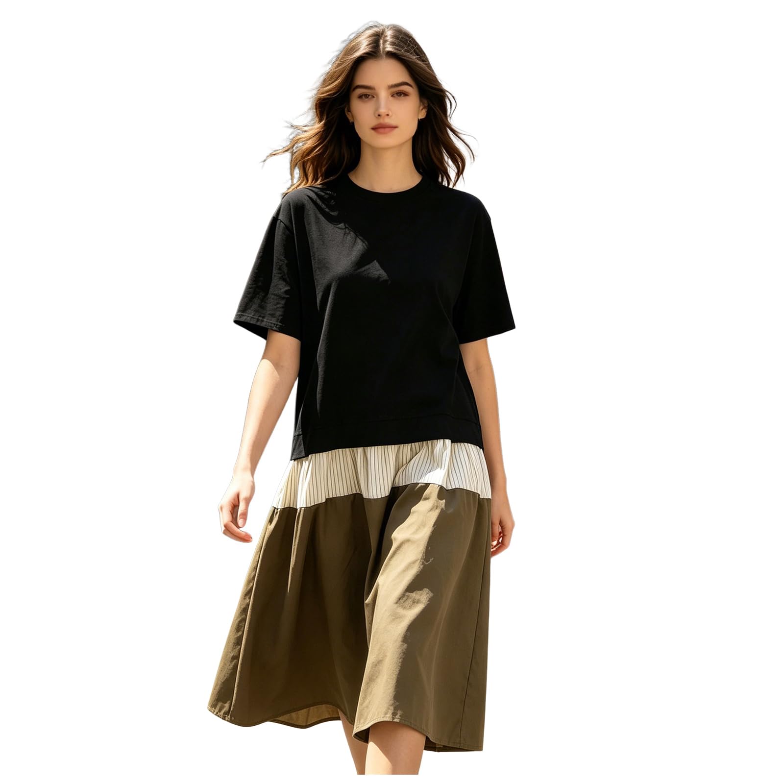 Vestidos Verano Mujer Vestidos Verano Mujer Largos, Cuello Redondo Transpirable Fibra Natural Uso Diario Vestido De Fiesta Mujers Elegantes Vestido Tejido Elástico Frío