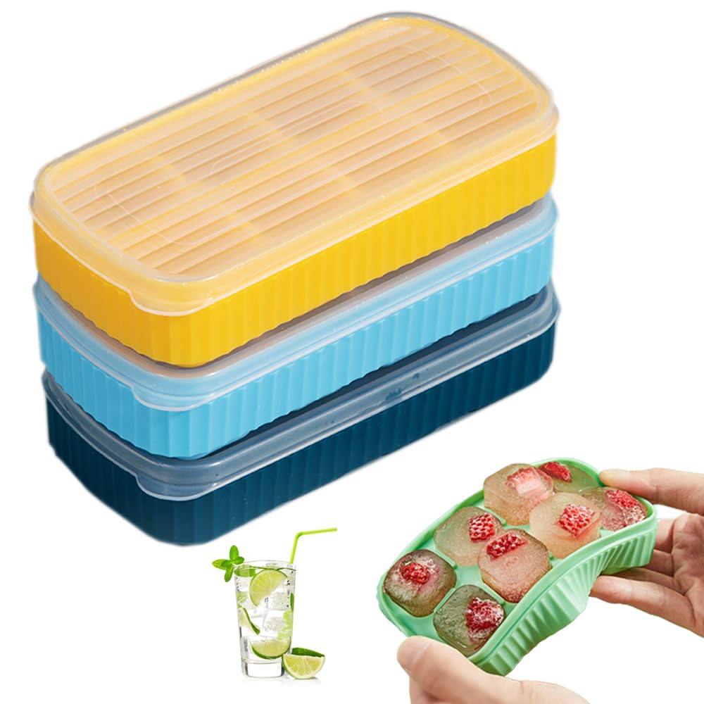 Small Ice Cube Silicone Trays with Lids, Mini Ice Cube Trays for Freezer 3 Pack, Tiny Ice Cubes Tray with Cover, Silicone Bottom PP Lid BPA Free, Easy-Release Reusable