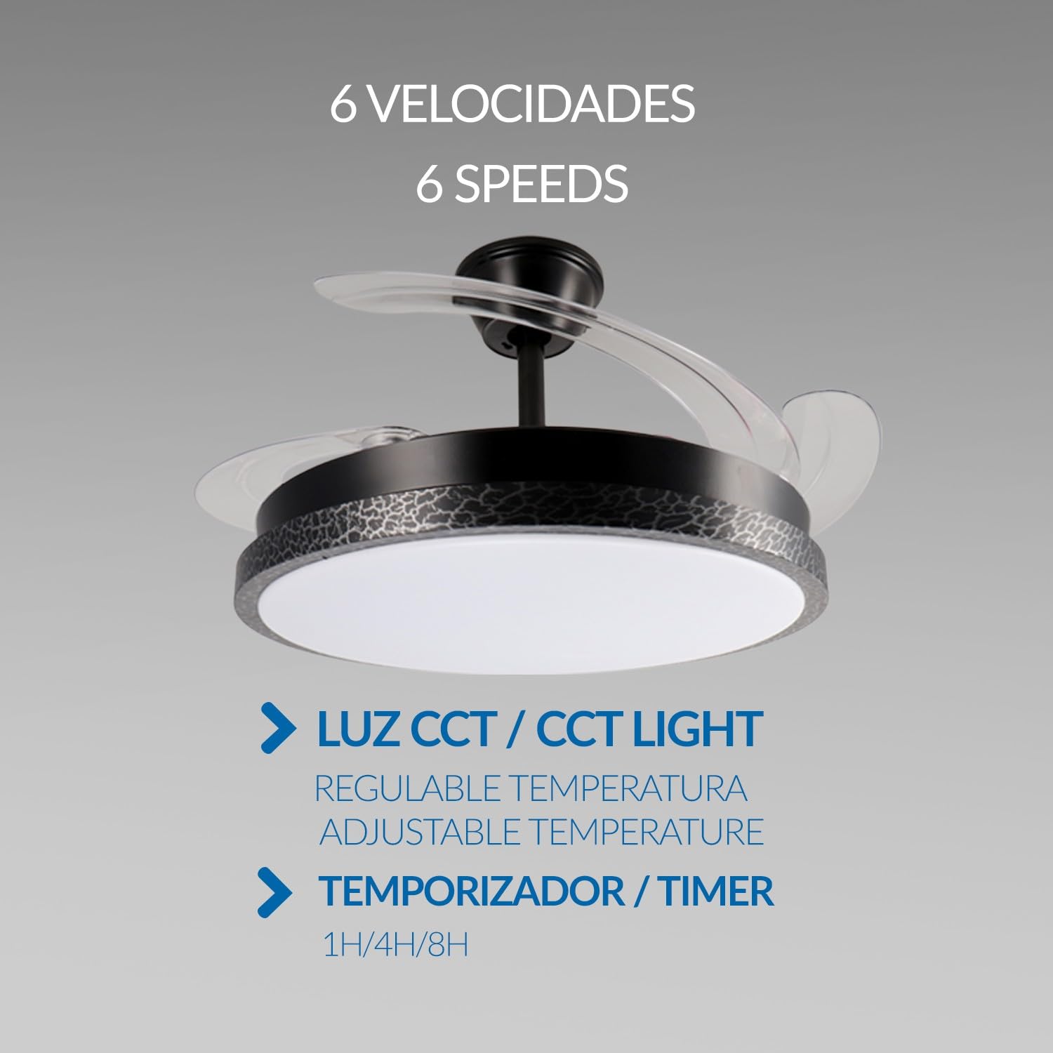 M mimotec - Ventilatore da soffitto a LED Black Rail, temperatura di colore regolabile, funzione estate/inverno, 6 velocità, LM8850