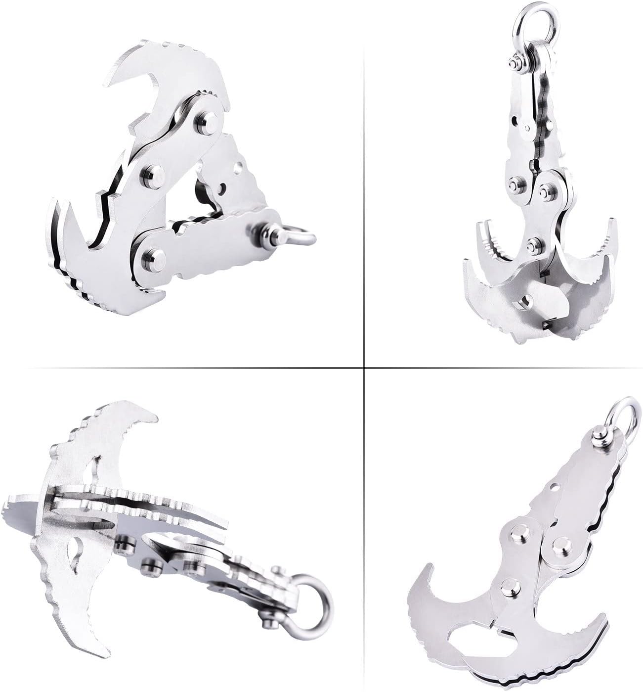 COOLOGIN Grappling Hook, Multifunctional Stainless Steel Folding Gravity Hook Rock Climbing Equipment Climbing Rope Survival Carabiner for Outdoor Life