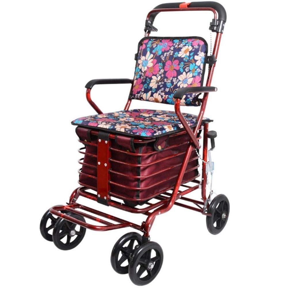 Andador, carrito de compras plegable, andadores de cuatro ruedas Andadores Carro liviano ajustable en altura con asiento acolchado y canasta de transporte Todo está bien (A)