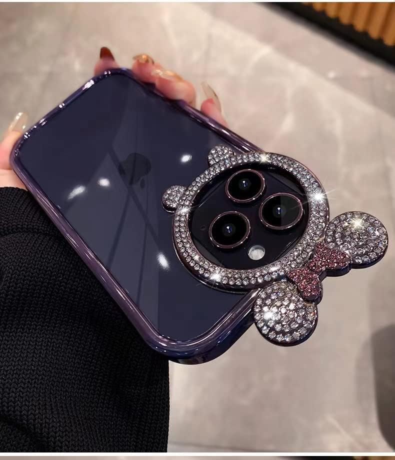 Image of mobistyle Designed iPhone 14 Pro | Diamond Round Camera Frame | Glitter Sparkly Luxury Plated Edge for Women & Girls | Soft Slim Protective Back Cover Case Clear iPhone 14 Pro (Purple)