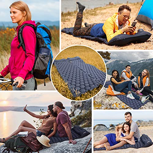 AirExpect Camping Sleeping Pads with Built-in Pump - Upgraded Inflatable Camping Pad with Pillow for Backpacking, Traveling,Durable Waterproof Compact Ultralight Hiking Pad