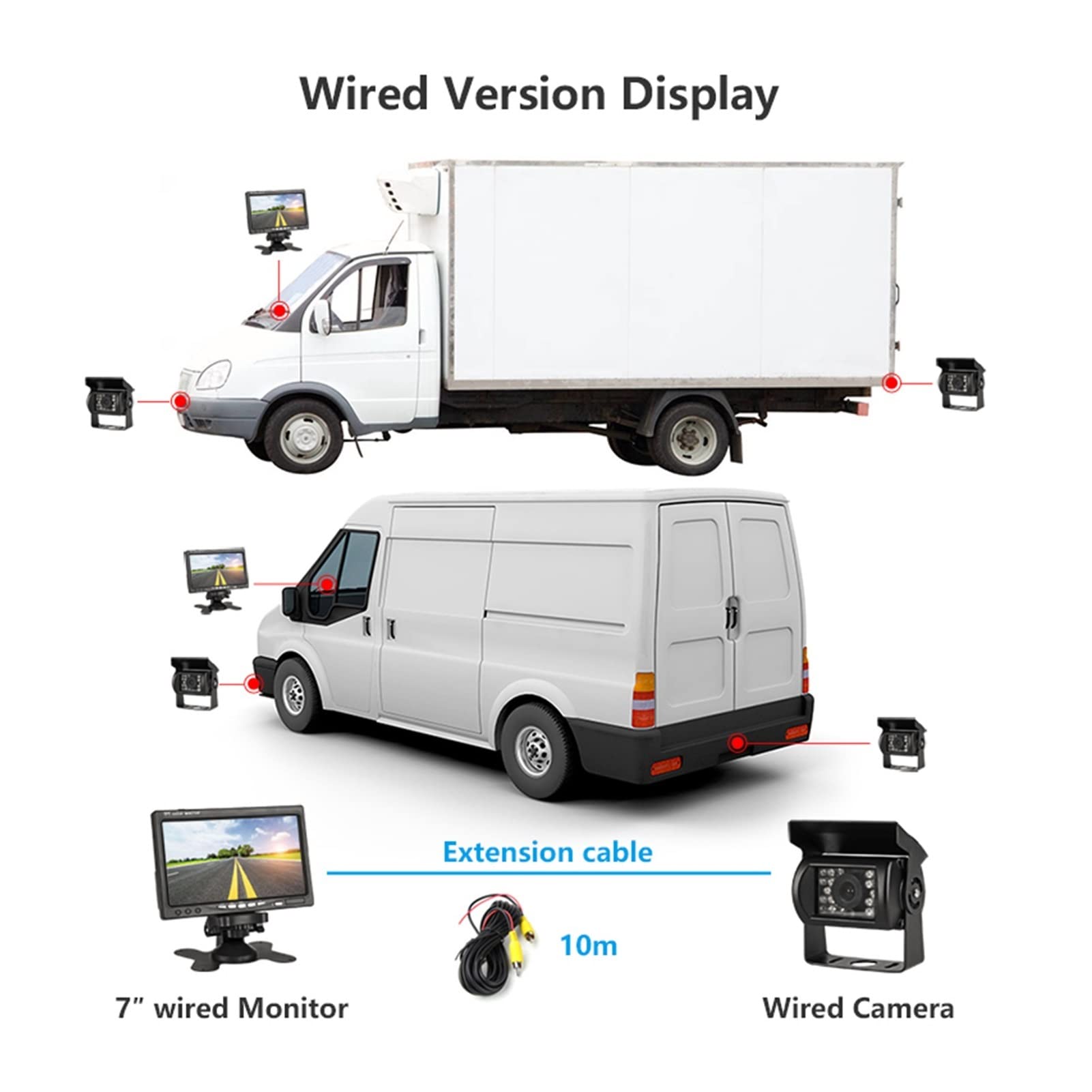 GPS pour Voiture, TFT LCD Couleur HD Moniteur d'écran for Voiture CCTV de la caméra Sauvegarde arrière Vue(Add Two Cameras 15m)