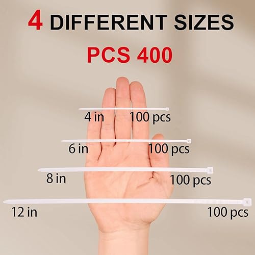 Miniatura 2 de Bridas de cremallera, bridas blancas de varios tamaños 4+6+8+12 pulgadas, paquete de 400 bridas blancas, cremalleras transparentes, bridas de