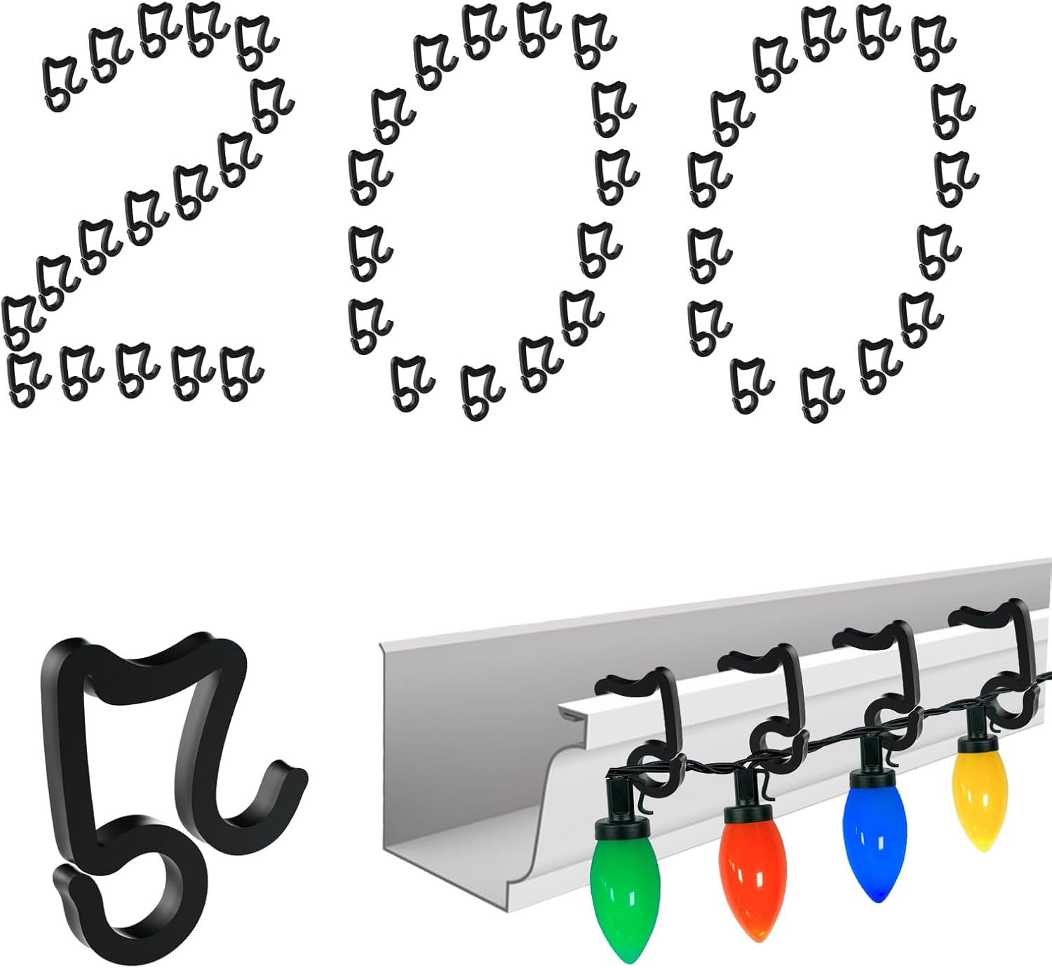 Profully Christmas Light Clips, Plastic Gutter Clips for