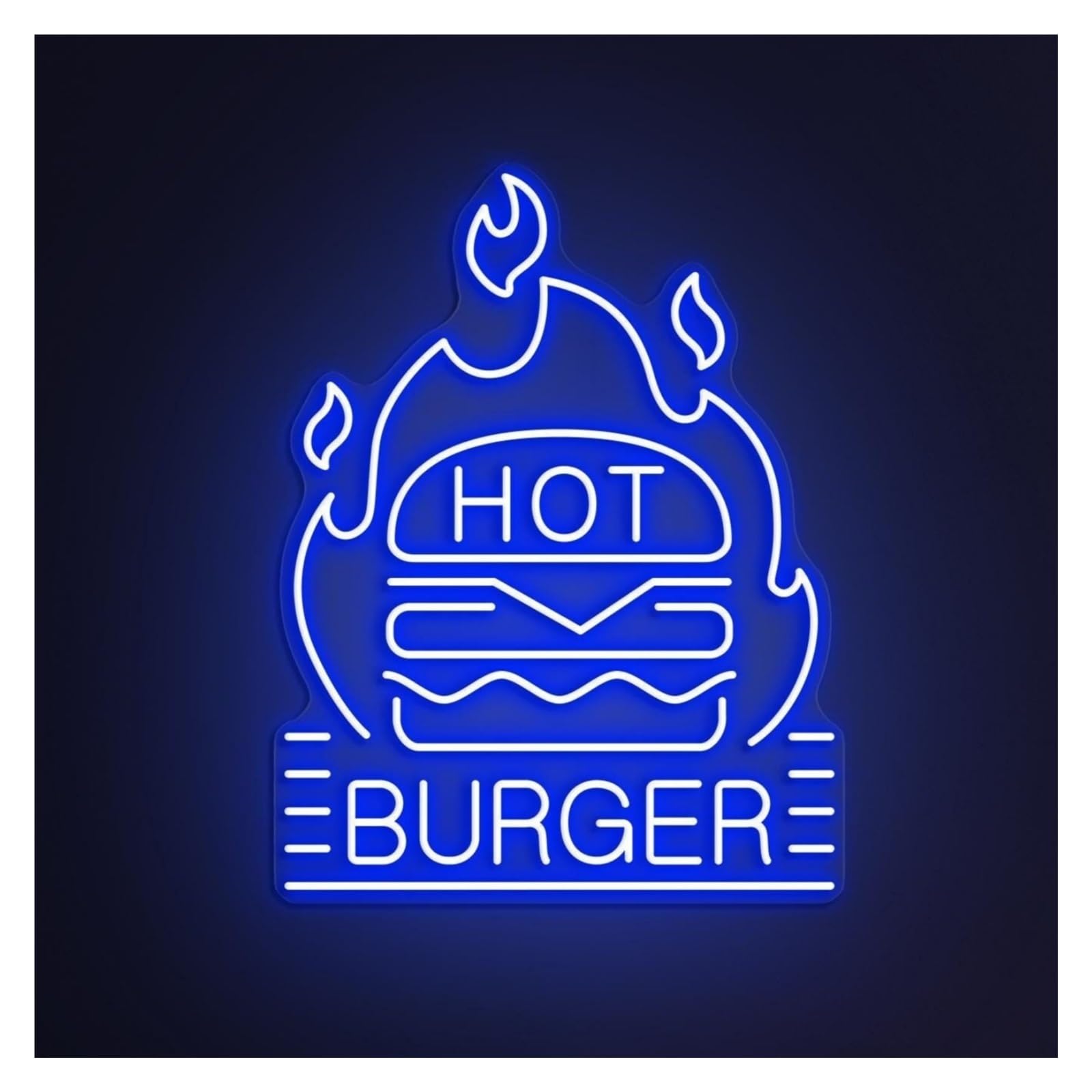 RONGCH Hanging Art Signs Hot Burger Neon Sign, Suitable for Fast Food Shop Decor with Brightness Adjustable 55cm(Blue)