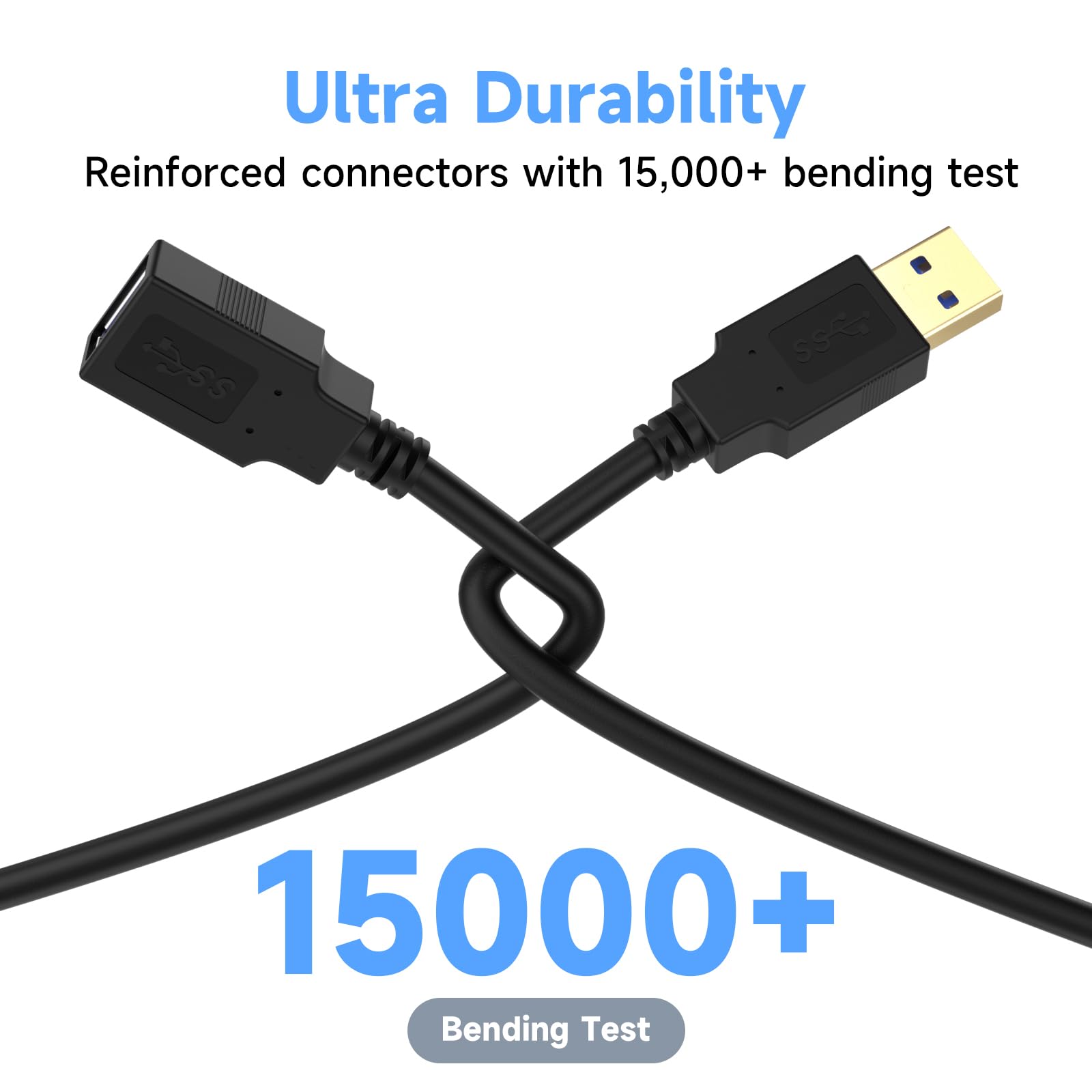 USB-3.0-Verlängerungskabel, 3 m, 5 Gbit/s, Hochgeschwindigkeits-Datenübertragung, extra langer A-Stecker auf A-Buchse, Anschluss für PC, Computer, Drucker, externe Festplatten und mehr